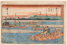 Kanaya (Crossing a wide river). From the Fifty-Three Stations of the Tokaido, 1830s