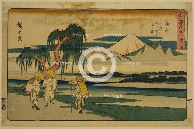 Kanbara: View of the Fuji River from Iwafuchi (Kanbara, Iwafuchi yori Fujikawa o,..., c. 1841/44. Creator: Ando Hiroshige.