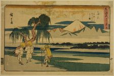 Kanbara: View of the Fuji River from Iwafuchi (Kanbara, Iwafuchi yori Fujikawa o,..., c. 1841/44. Creator: Ando Hiroshige