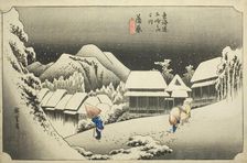 Kanbara: Evening Snow (Kanbara, yoru no yuki), from the series "Fifty-three Stations..., c. 1833/34. Creator: Ando Hiroshige