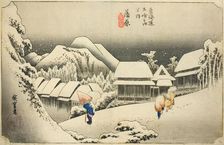 Kanbara: Evening Snow (Kanbara, yoru no yuki), from the series "Fifty-three Stations..., c. 1833/34. Creator: Ando Hiroshige