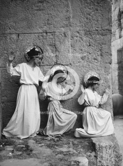 Kanellos dance group at ancient sites in Greece, 1929 Creator: Arnold Genthe.