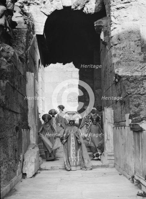 Kanellos dance group at ancient sites in Greece, 1929 Creator: Arnold Genthe.