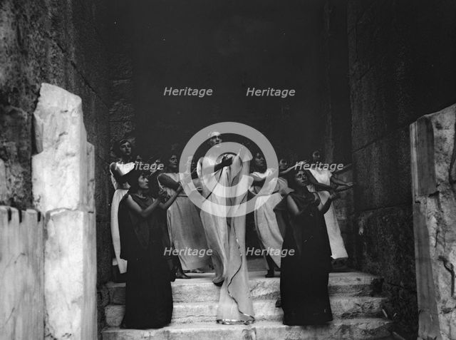 Kanellos dance group at ancient sites in Greece, 1929 Creator: Arnold Genthe.
