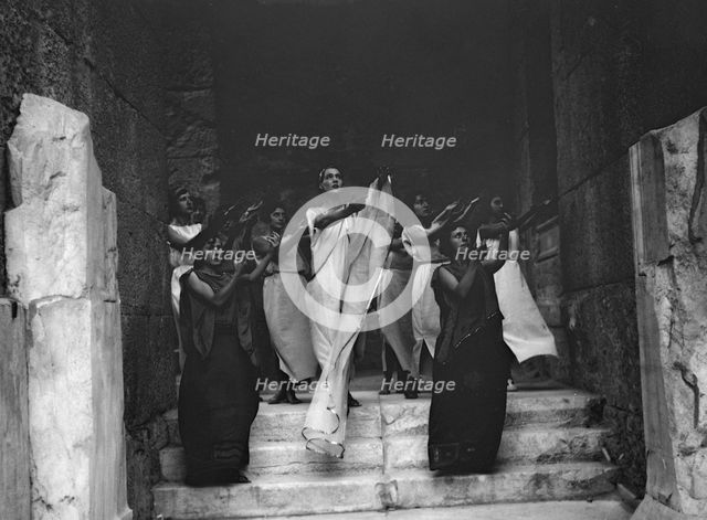 Kanellos dance group at ancient sites in Greece, 1929 Creator: Arnold Genthe.