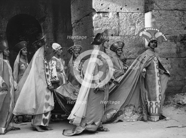 Kanellos dance group at ancient sites in Greece, 1929 Creator: Arnold Genthe.