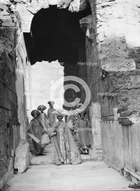 Kanellos dance group at ancient sites in Greece, 1929 Creator: Arnold Genthe.