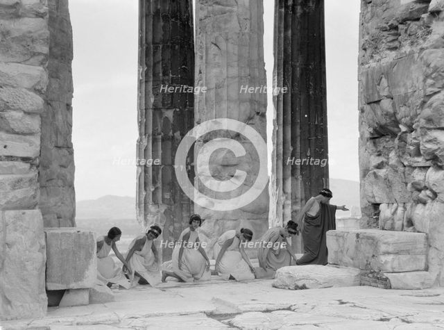 Kanellos dance group at ancient sites in Greece, 1929 Creator: Arnold Genthe.