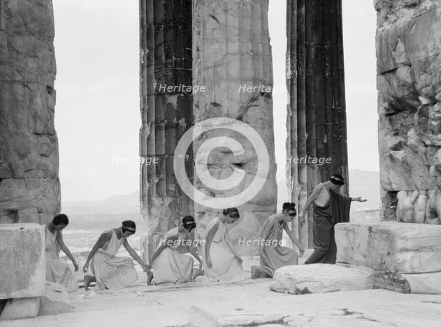 Kanellos dance group at ancient sites in Greece, 1929 Creator: Arnold Genthe.