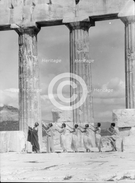 Kanellos dance group at ancient sites in Greece, 1929 Creator: Arnold Genthe.