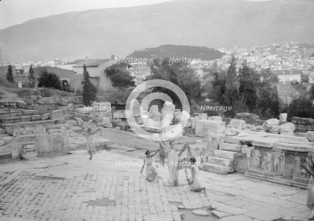 Kanellos dance group at ancient sites in Greece, 1929 Creator: Arnold Genthe.