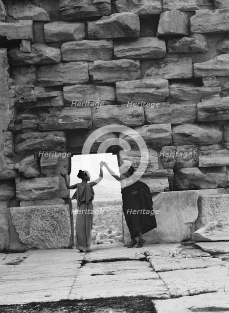Kanellos dance group at ancient sites in Greece, 1929 Creator: Arnold Genthe.