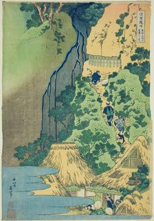 Kannon Shrine at Kiyo Falls at Sakanoshita on the Tokaido (Tokaido Sakanoshita Kiyotaki..., c. 1833. Creator: Hokusai