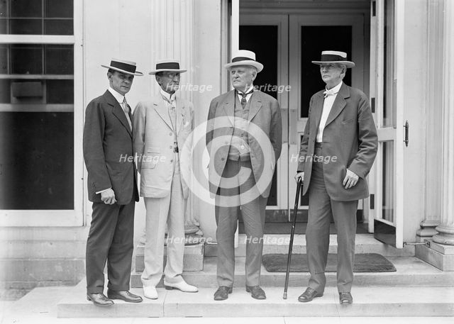 Kansas City Bankers, Charles S. Keith; R.A. Long; J.B. White; Sen. W.J. Stone of Mo., 1914. Creator: Harris & Ewing.