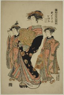 Kaoru of the Shin-Kanaya, from the series "Models for Fashion: New Designs as Fresh as..., 1780. Creator: Isoda Koryusai