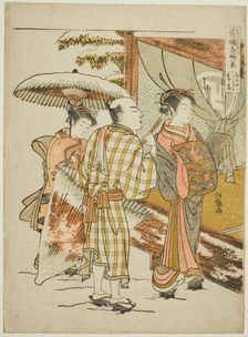 Karauta of the Ogiya in Evening Snow (Ogiya Karauta bosetsu), from the series "Eight..., c. 1773/75. Creator: Isoda Koryusai