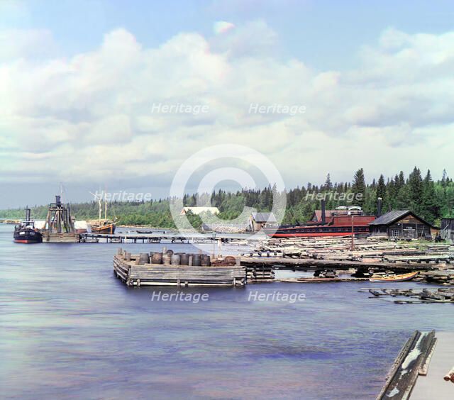 Kareshka boat yard [Russian Empire], 1909. Creator: Sergey Mikhaylovich Prokudin-Gorsky.