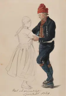"Karl and woman-dressed, Ljusdahl, 1840", Creator: Vilhelm Wallander