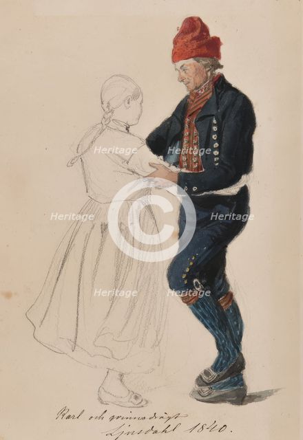 "Karl and woman-dressed, Ljusdahl, 1840",  Creator: Vilhelm Wallander.