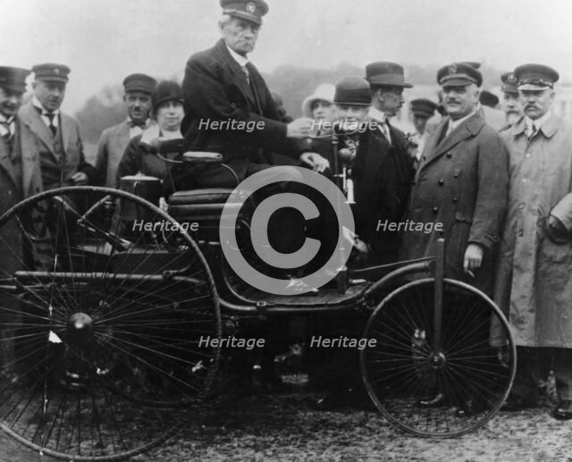 Karl Benz in his Benz motor car, 1886. Artist: Unknown