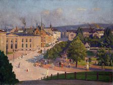 Karl Johans gate with the University, 1907. Creator: Karl Haldorsen