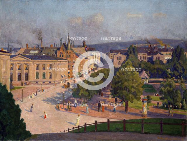 Karl Johans gate with the University, 1907. Creator: Karl Haldorsen.