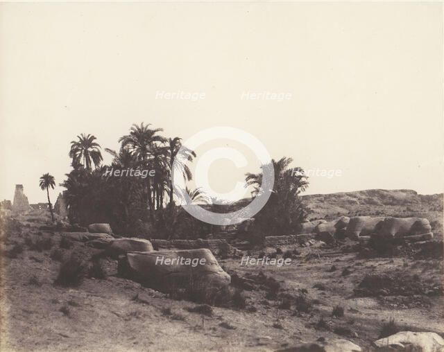 Karnak (Thèbes), Avenue de Sphinx - Vue Générale Prise du Point G, 1851-52, printed 1853-54. Creator: Félix Teynard.