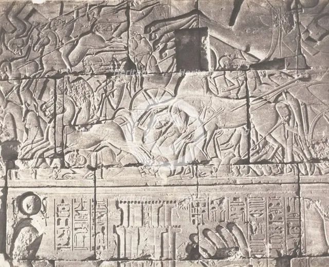Karnak (Thèbes), Enciente du Palais - Détails de Sculptures au Point O, 1851-52, printed 1853-54. Creator: Félix Teynard.