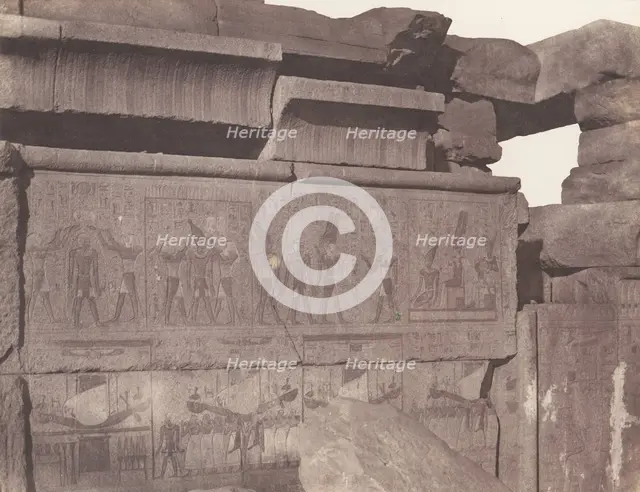 Karnak (Thèbes), Palais - Construction de Granit - Décoration Sculptée..., 1851-52, printed 1853-54. Creator: Félix Teynard.