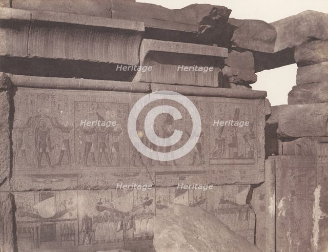 Karnak (Thèbes), Palais - Construction de Granit - Décoration Sculptée..., 1851-52, printed 1853-54. Creator: Félix Teynard.