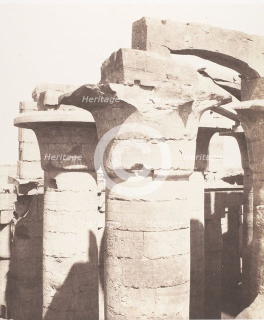 Karnak (Thèbes), Palais - Salle Hypostyle - Colonnade Centrale - Chapi..., 1851-52, printed 1853-54. Creator: Félix Teynard.