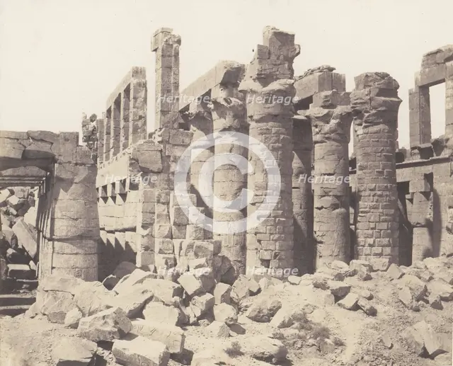Karnak (Thèbes), Palais - Salle Hypostyle - Vue Générale Prise du Point Q, 1851-52, printed 1853-54. Creator: Félix Teynard.