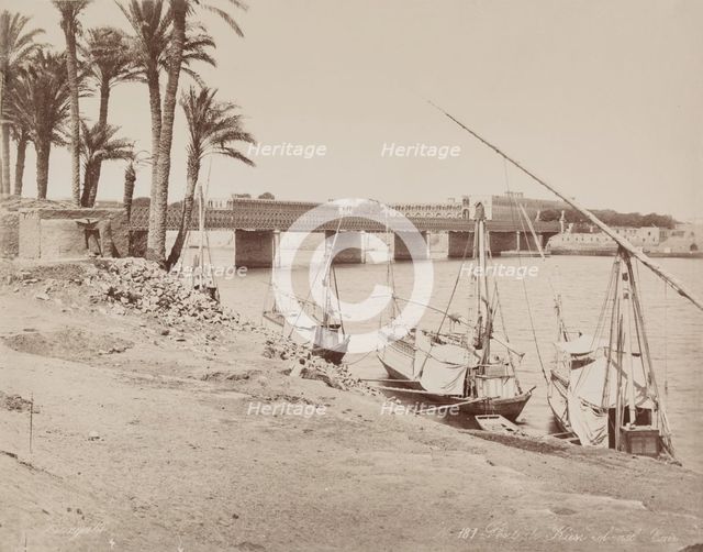 Kasr-en-Nil Bridge Looking East over the Nile, 19th century. Creator: Zangaki.