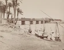 Kasr-en-Nil Bridge Looking East over the Nile, 19th century. Creator: Zangaki