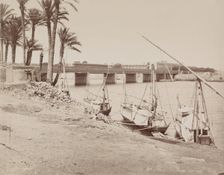Kasr-en-Nil Bridge Looking East over the Nile, 19th century. Creator: Zangaki