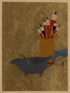 Kettle and Box with Paint Brushes, 1882. Creator: Shibata Zeshin