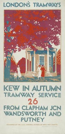 Kew in Autumn London County Council (LCC) Tramways poster, 1925. Artist: Leslie Porter