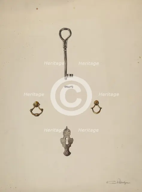 Key-Escutcheon-Drawer Pull, c. 1937. Creator: Kurt Melzer.