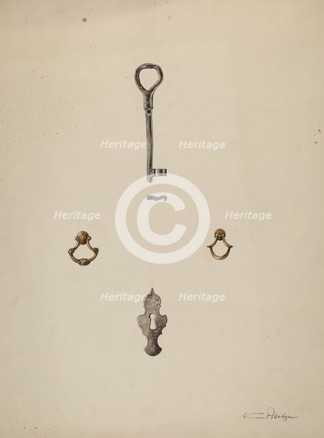Key-Escutcheon-Drawer Pull, c. 1937. Creator: Kurt Melzer.
