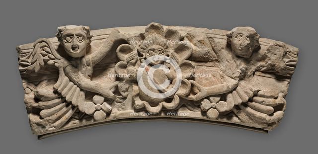 Keystone of an Arch: Female Bust within a Medallion Supported by Angels, 400s. Creator: Unknown.