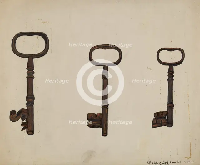 Keys to John Marshall House, c. 1937. Creator: Edna C. Rex.