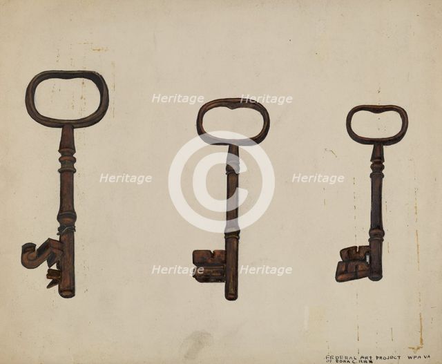 Keys to John Marshall House, c. 1937. Creator: Edna C. Rex.