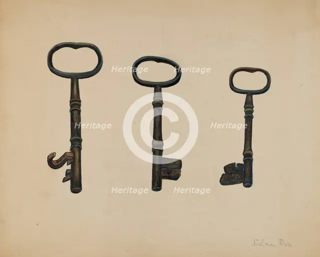 Keys to John Marshall House, c. 1937. Creator: Edna C. Rex.