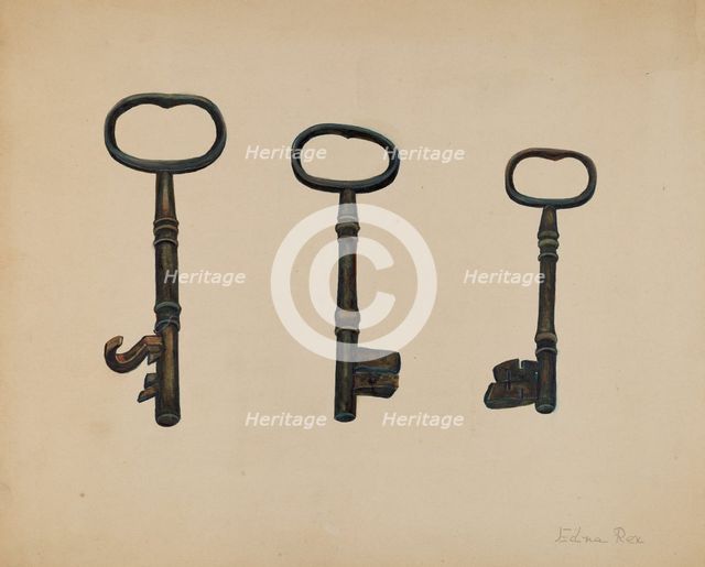 Keys to John Marshall House, c. 1937. Creator: Edna C. Rex.