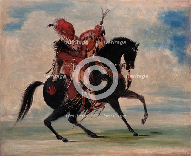 Kee-o-kúk, The Watchful Fox, Chief of the Tribe, on Horseback, 1835. Creator: George Catlin.