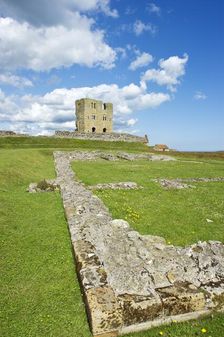 Keep and foundations of the ruined Great Hall, Scarborough Castle, North Yorkshire, 2011. Artist: Bob Skingle