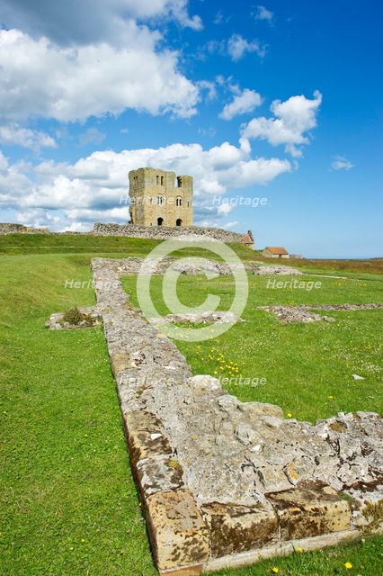 Keep and foundations of the ruined Great Hall, Scarborough Castle, North Yorkshire, 2011. Artist: Bob Skingle.