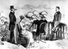 Keeping in touch with Edison's aerophone, c1878. Creator: Unknown