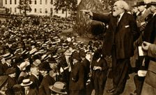Keir Hardie gives a speech in Trafalgar Square, London, 2 August 1914, (1933). Creator: Unknown