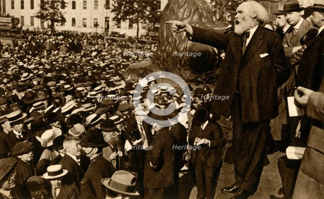 Keir Hardie gives a speech in Trafalgar Square, London, 2 August 1914, (1933). Creator: Unknown.